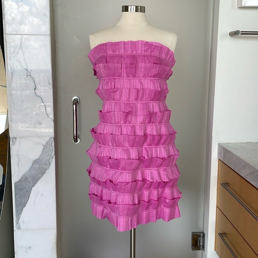 Aje muted fuchsia palladium ruffled mini dress